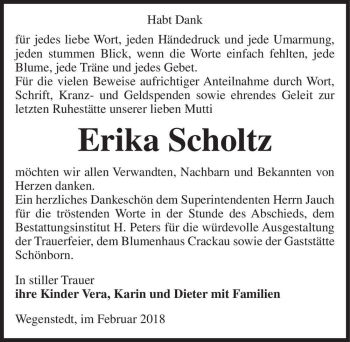 Traueranzeige von Erika Scholtz  von Magdeburger Volksstimme