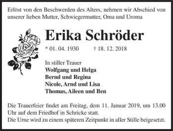 Traueranzeige von Erika Schröder  von Magdeburger Volksstimme