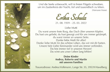 Traueranzeige von Erika Schulz  von Magdeburger Volksstimme
