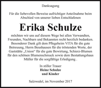 Traueranzeige von Erika Schulze  von Magdeburger Volksstimme