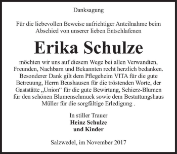 Traueranzeige von Erika Schulze  von Magdeburger Volksstimme