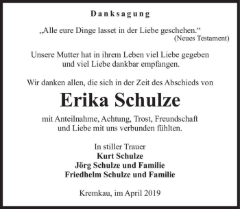 Traueranzeige von Erika Schulze  von Magdeburger Volksstimme