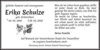 Traueranzeige von Erika Schulze (geb. Schernikau)  von Magdeburger Volksstimme