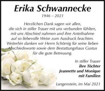 Traueranzeige von Erika Schwannecke  von Magdeburger Volksstimme