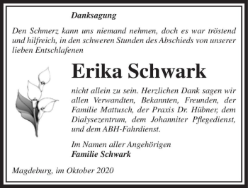 Traueranzeige von Erika Schwark  von Magdeburger Volksstimme