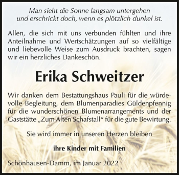 Traueranzeige von Erika Schweitzer  von Magdeburger Volksstimme