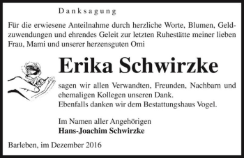 Traueranzeige von Erika Schwirzke  von Magdeburger Volksstimme