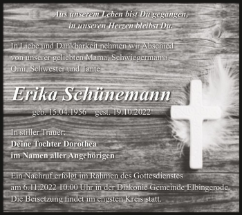Traueranzeige von Erika Schünemann  von Magdeburger Volksstimme