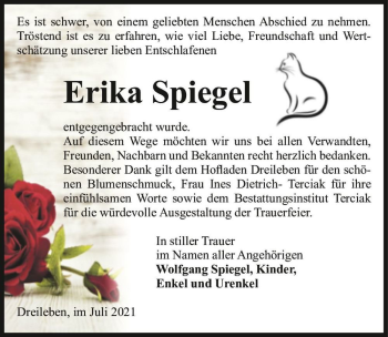 Traueranzeige von Erika Spiegel  von Magdeburger Volksstimme