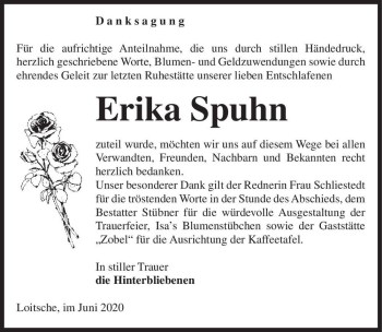 Traueranzeige von Erika Spuhn  von Magdeburger Volksstimme