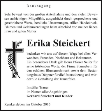 Traueranzeige von Erika Steickert  von Magdeburger Volksstimme