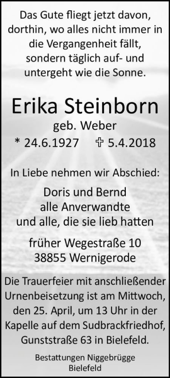 Traueranzeige von Erika Steinborn (geb. Weber)  von Magdeburger Volksstimme