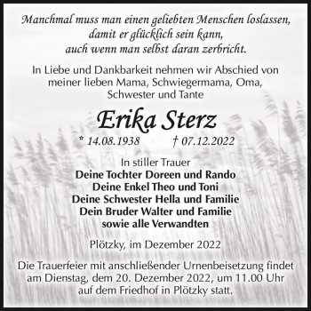Traueranzeige von Erika Sterz  von Magdeburger Volksstimme