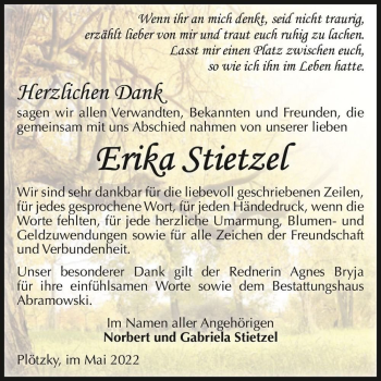 Traueranzeige von Erika Stietzel  von Magdeburger Volksstimme