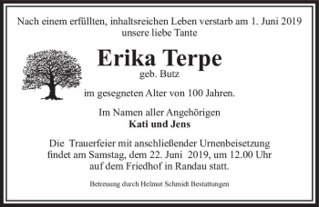 Traueranzeige von Erika Terpe (geb. Butz)  von Magdeburger Volksstimme