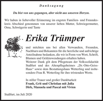 Traueranzeige von Erika Trümper  von Magdeburger Volksstimme