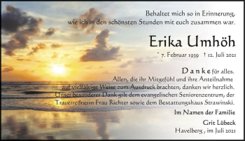 Traueranzeige von Erika Umhöh  von Magdeburger Volksstimme
