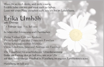 Traueranzeige von Erika Umhöh (geb. Ostroga)  von Magdeburger Volksstimme