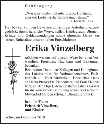 Traueranzeige von Erika Vinzelberg  von Magdeburger Volksstimme