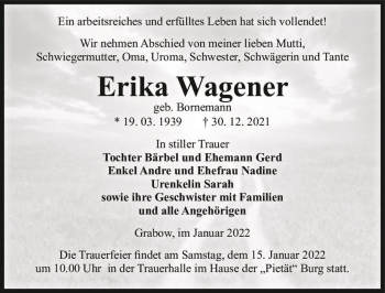 Traueranzeige von Erika Wagener (geb. Bornemann)  von Magdeburger Volksstimme