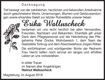Traueranzeige von Erika Walluscheck  von Magdeburger Volksstimme