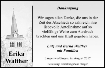 Traueranzeige von Erika Walther  von Magdeburger Volksstimme