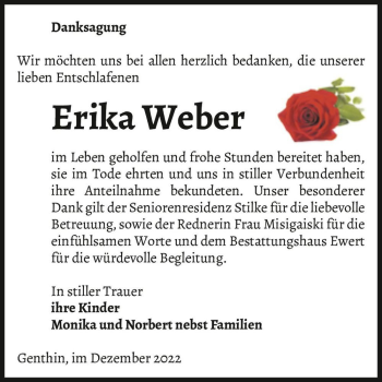 Traueranzeige von Erika Weber  von Magdeburger Volksstimme