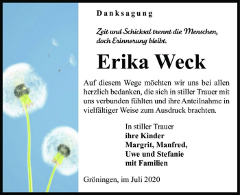 Traueranzeige von Erika Weck  von Magdeburger Volksstimme