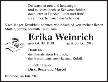 Traueranzeige von Erika Weinrich  von Magdeburger Volksstimme