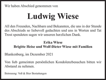 Traueranzeige von Erika Wiese  von Magdeburger Volksstimme