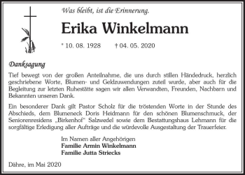Traueranzeige von Erika Winkelmann  von Magdeburger Volksstimme