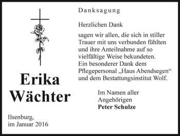 Traueranzeige von Erika Wächter  von Magdeburger Volksstimme
