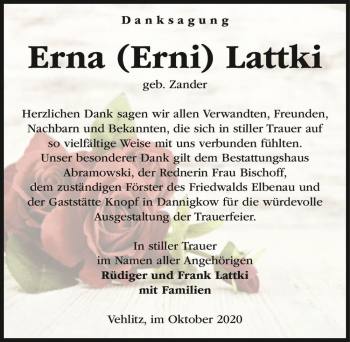Traueranzeige von Erna 