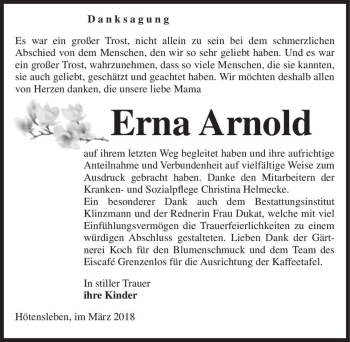 Traueranzeige von Erna Arnold  von Magdeburger Volksstimme
