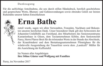 Traueranzeige von Erna Bathe  von Magdeburger Volksstimme
