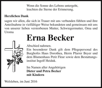 Traueranzeige von Erna Becker  von Magdeburger Volksstimme