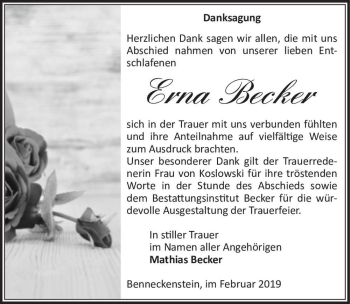 Traueranzeige von Erna Becker  von Magdeburger Volksstimme