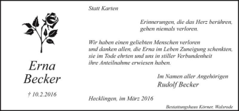 Traueranzeige von Erna Becker  von Magdeburger Volksstimme