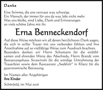 Traueranzeige von Erna Benneckendorf  von Magdeburger Volksstimme