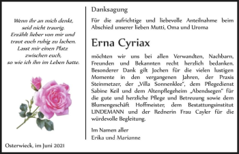 Traueranzeige von Erna Cyriax  von Magdeburger Volksstimme