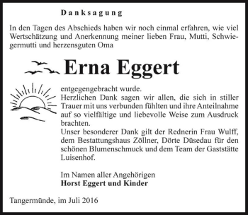 Traueranzeige von Erna Eggert  von Magdeburger Volksstimme