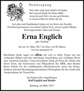 Traueranzeige von Erna Englich (geb. Stalling)  von Magdeburger Volksstimme
