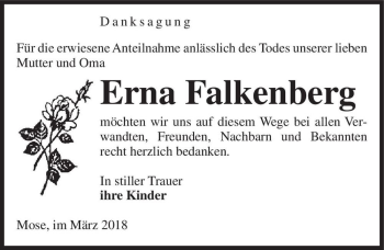 Traueranzeige von Erna Falkenberg  von Magdeburger Volksstimme