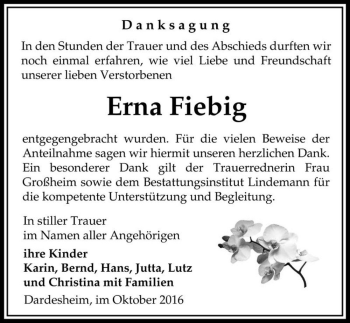 Traueranzeige von Erna Fiebig  von Magdeburger Volksstimme