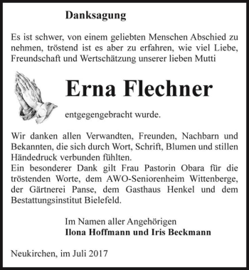 Traueranzeige von Erna Flechner  von Magdeburger Volksstimme