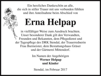 Traueranzeige von Erna Helpap  von Magdeburger Volksstimme