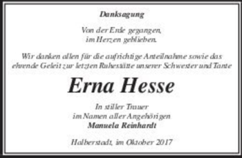 Traueranzeige von Erna Hesse  von Magdeburger Volksstimme