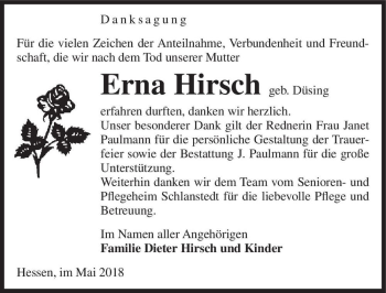 Traueranzeige von Erna Hirsch (geb. Düsing)  von Magdeburger Volksstimme