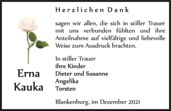Traueranzeige von Erna Kauka  von Magdeburger Volksstimme