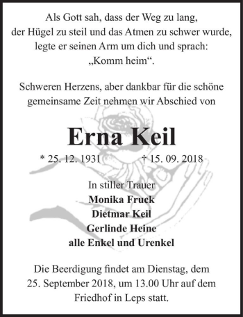 Traueranzeige von Erna Keil  von Magdeburger Volksstimme